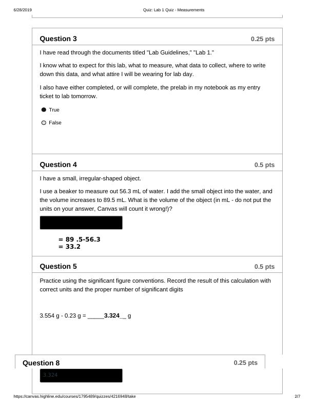 Lab 1 Quiz Measurements