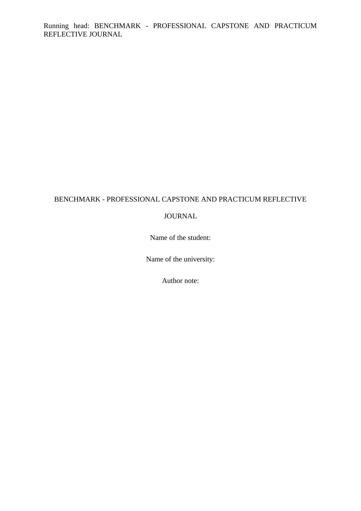 Benchmark Professional Capstone and Practicum Reflective Journal
