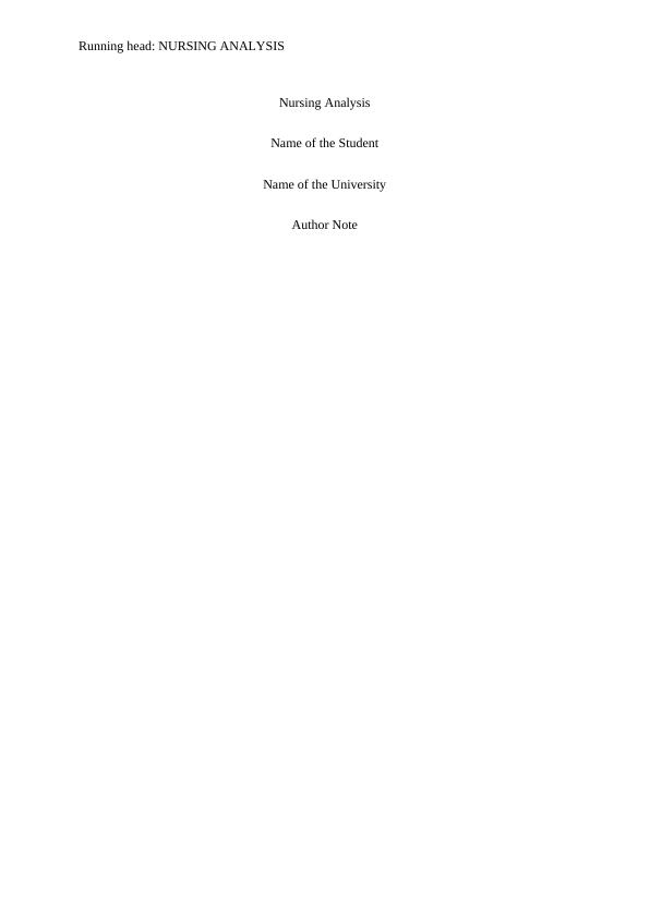 Nursing Analysis - Nursing Management of Mrs. Grace | Case Study_1