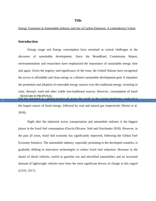 Energy Transition in Automobile Industry and Rise of Carbon Emission: A Contradictory Vision Research Proposal 2022_2