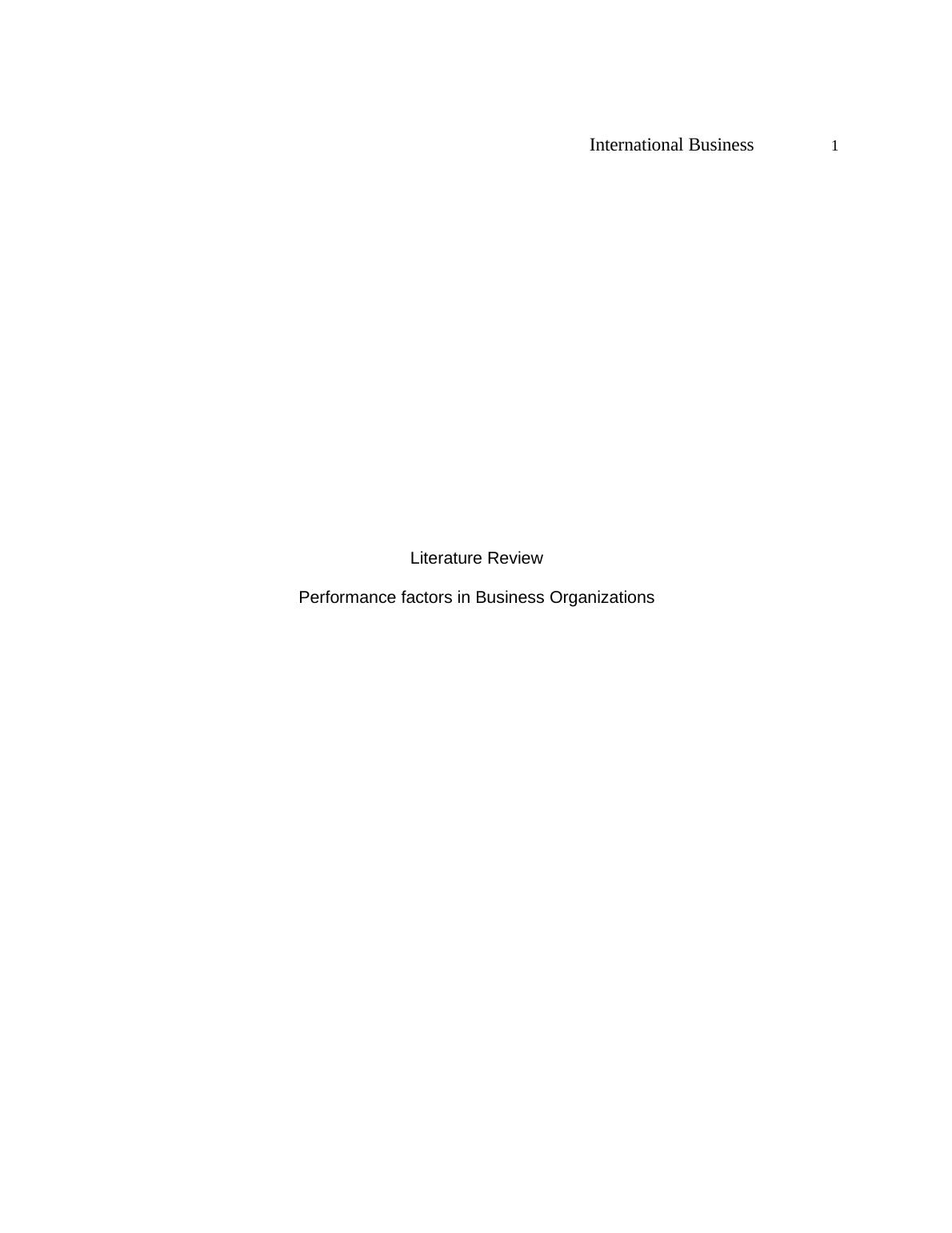 literature review on international business