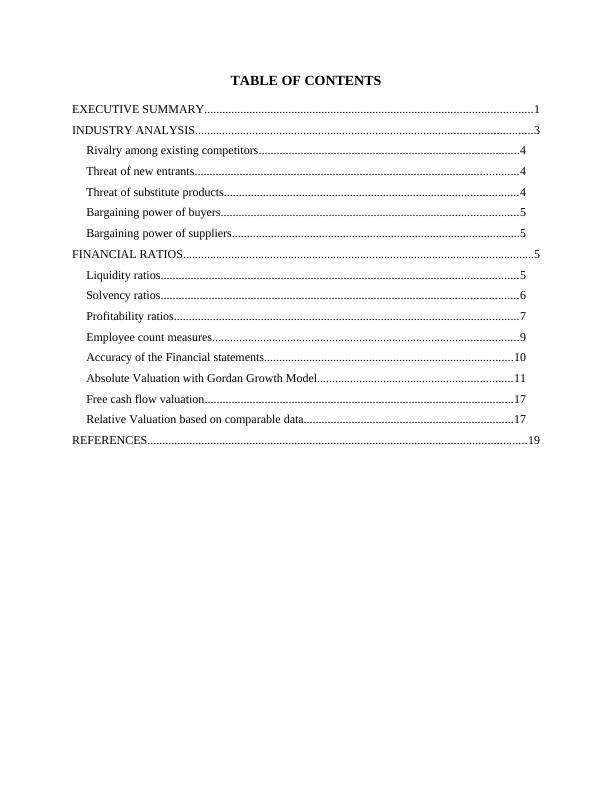 FINANCIAL AND BUSINESS ANALYSIS TABLE OF CONTENTS EXECUTIVE SUMMARY_2