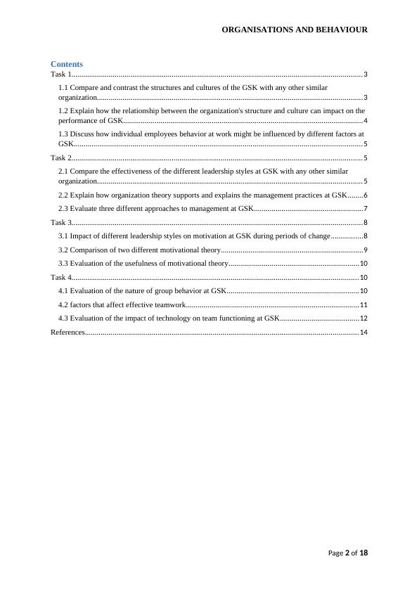 Organisations and Behaviour of GlaxoSmithKline : Report_2