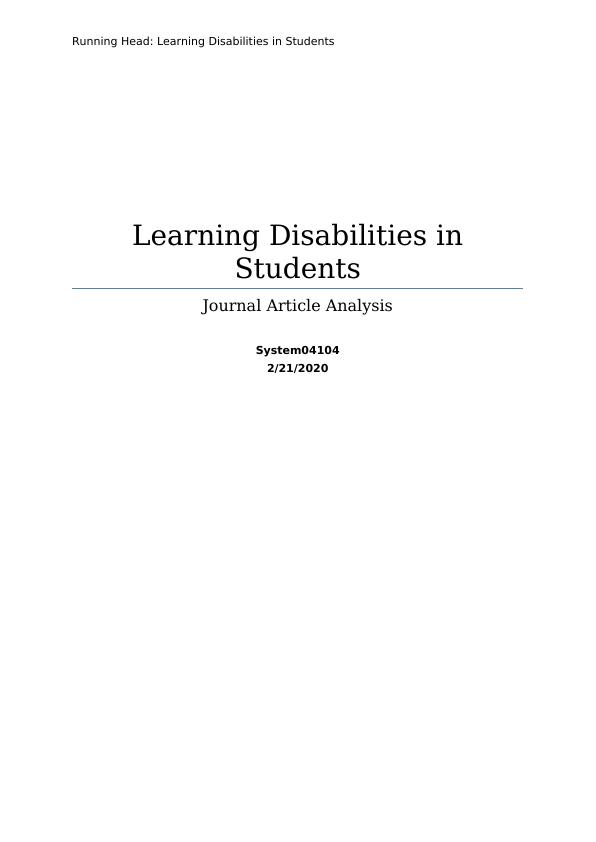 Learning Disabilities in Students: Journal Article Analysis_1