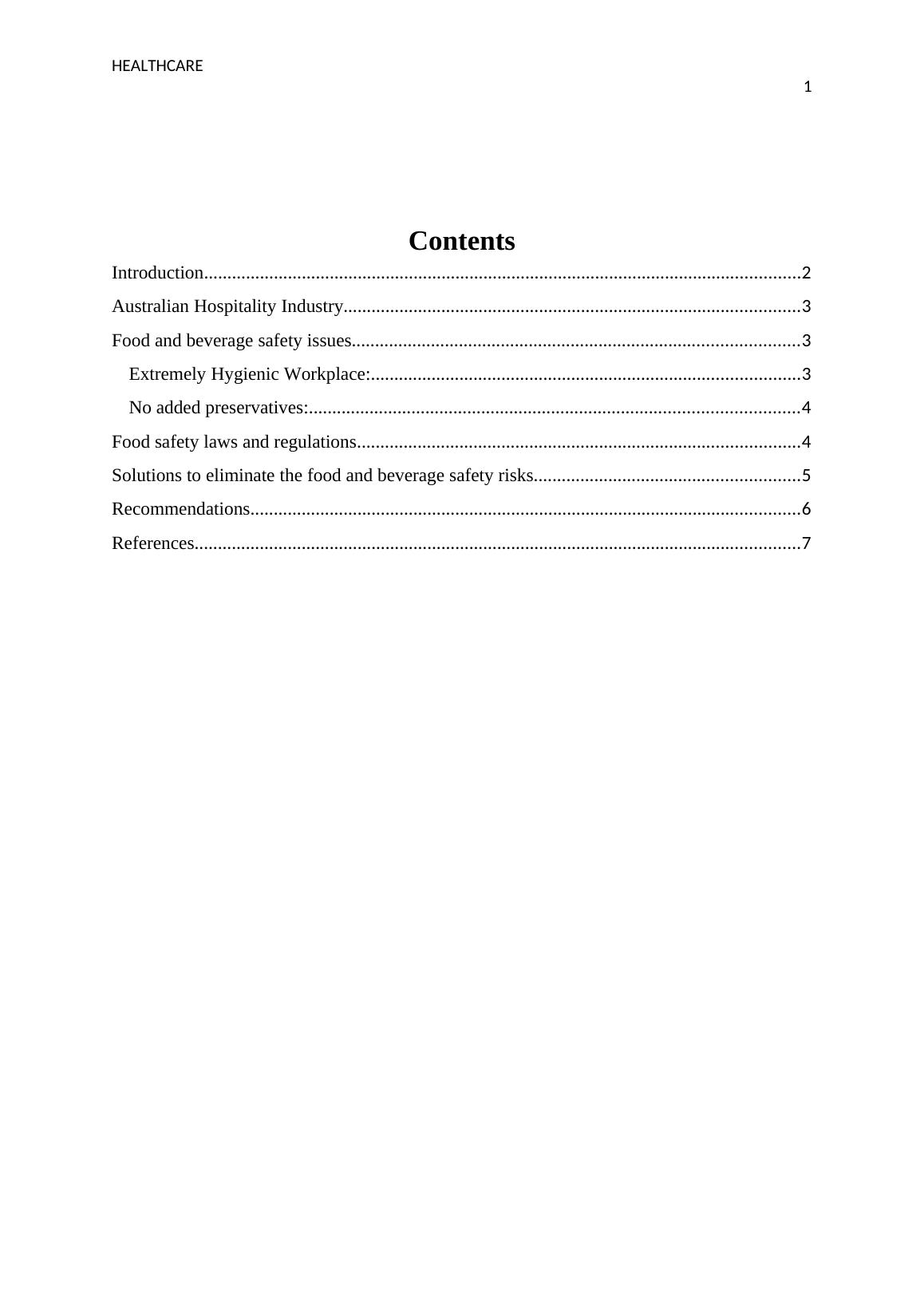 Food and Beverage Safety Issues in Australian Hospitality Industry