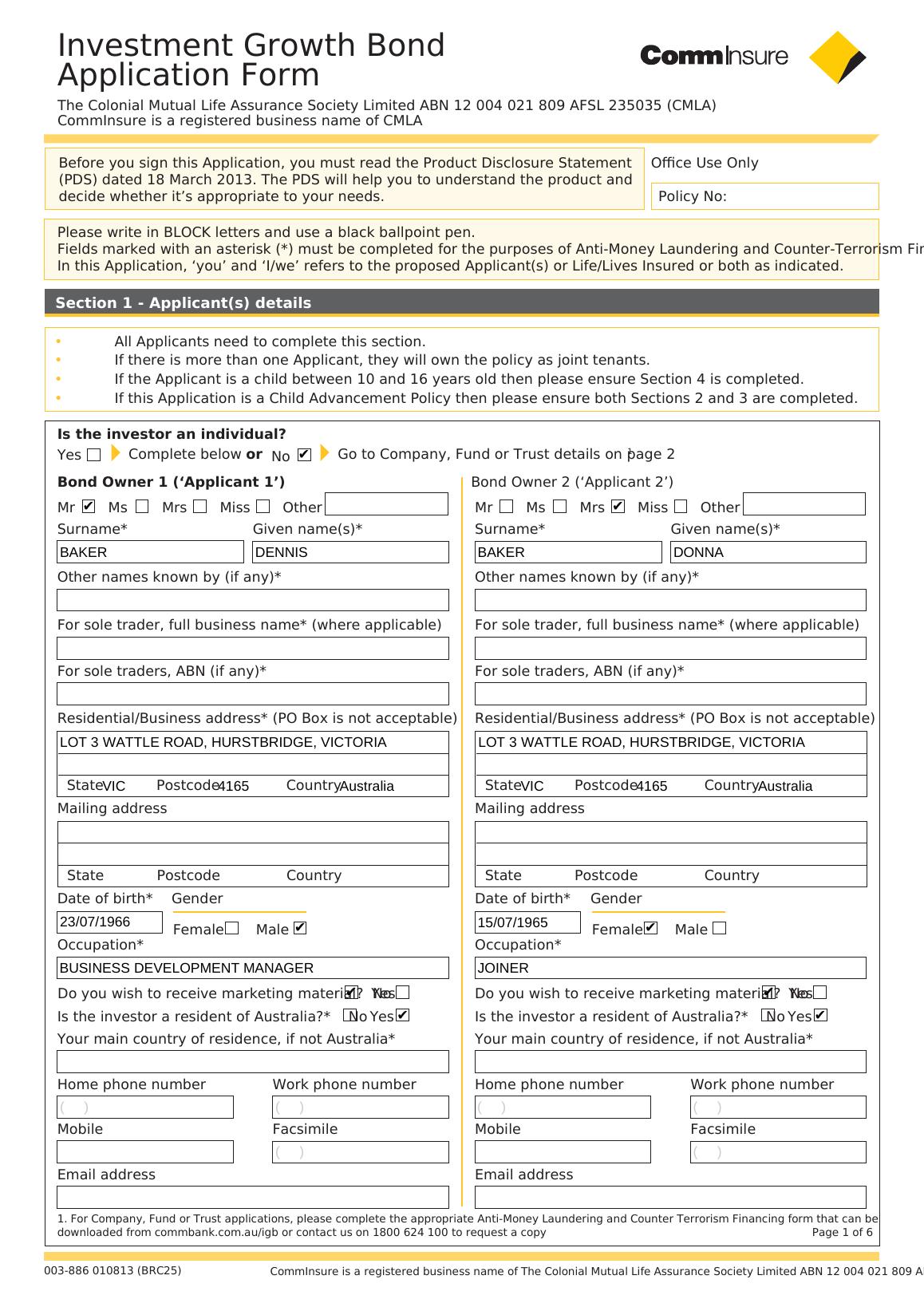 Investment Growth Bond Application Form The Colonial Mutual Life