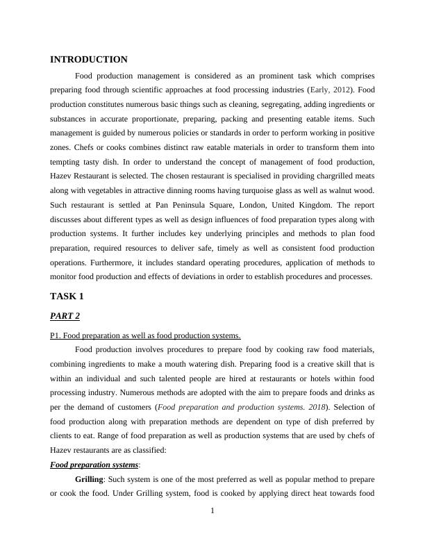 Assignment Management of Food Production