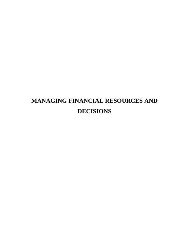 Managing Financial Resources and Decision | Assignment_1
