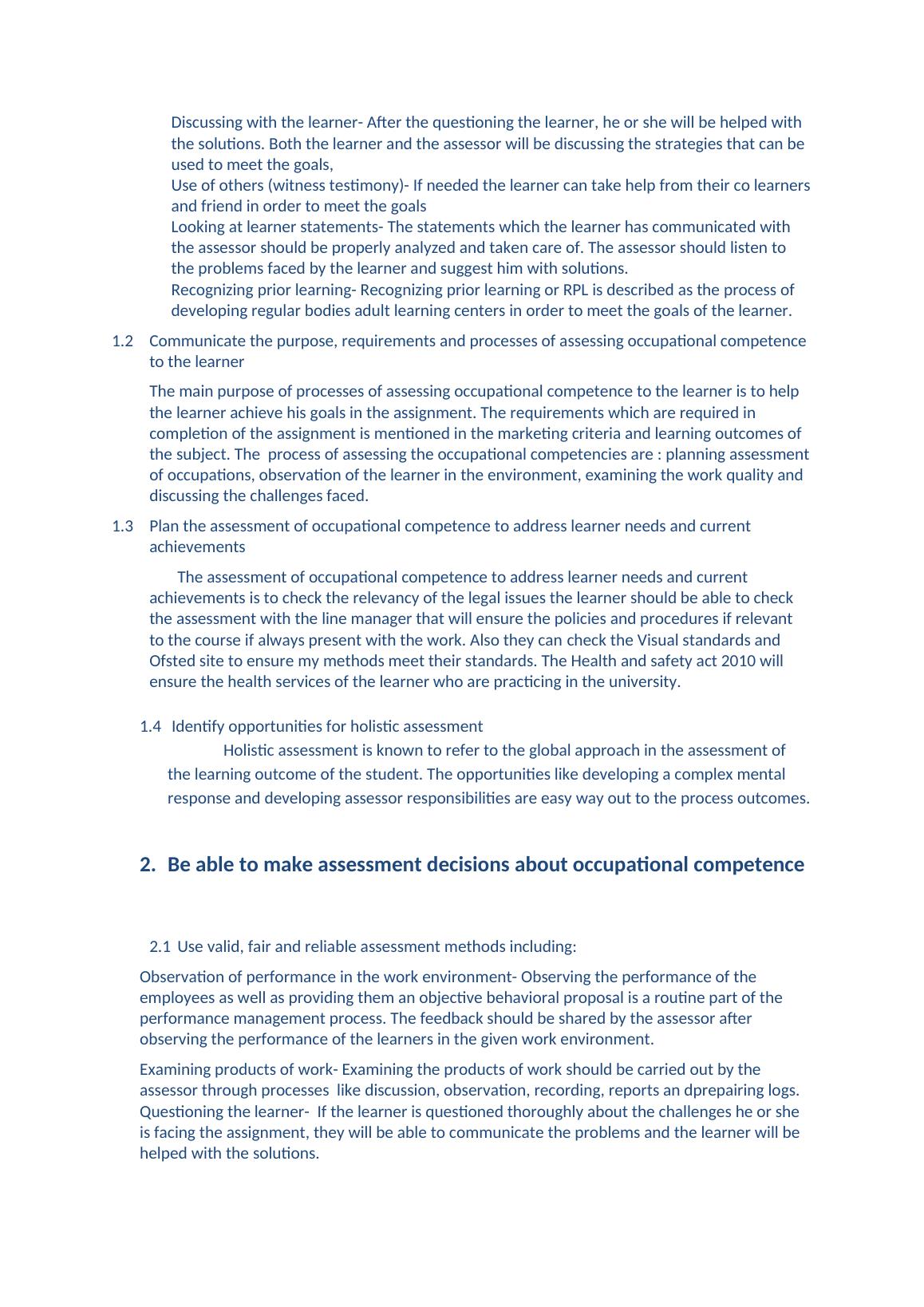 Assess Occupational Competence in Work Environment - Unit 2