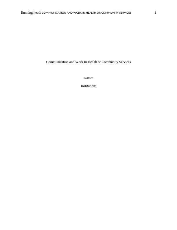 Communication and Work In Health or Community Services_1