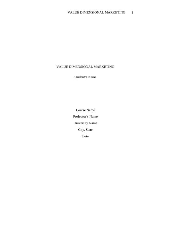 Value  Dimensional  Marketing Assignment  2022_1