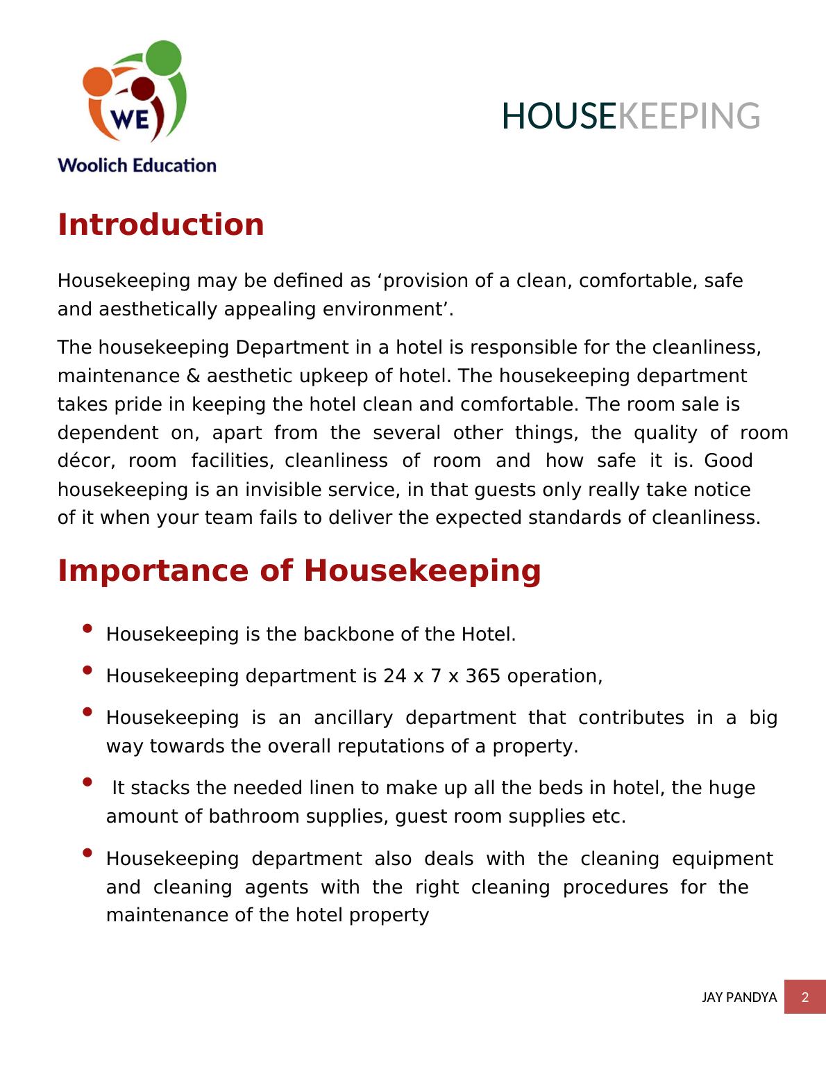 Introduction of Housekeeping PDF