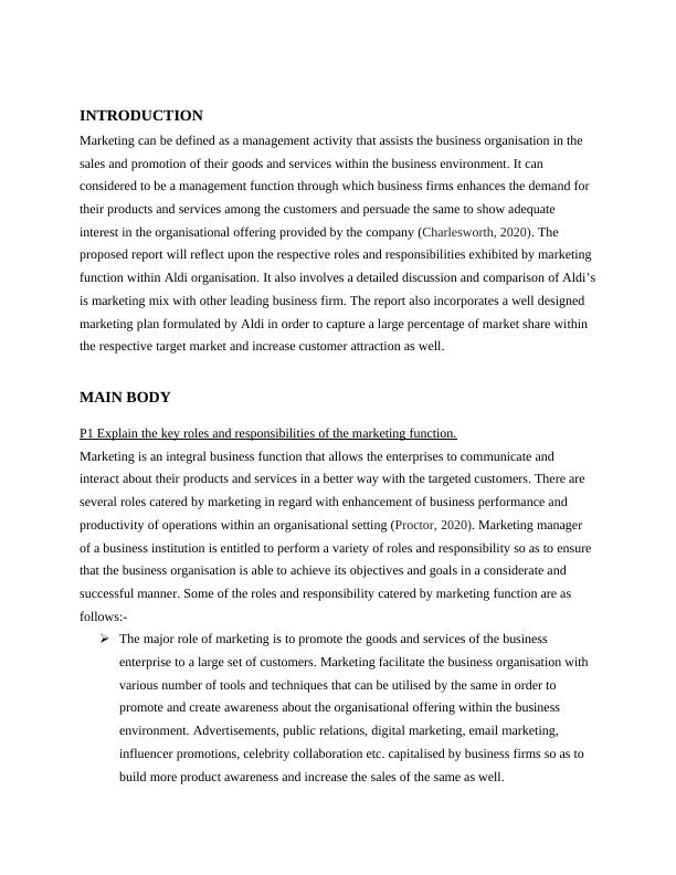 Roles And Responsibilities Of Marketing Function In Aldi Organization