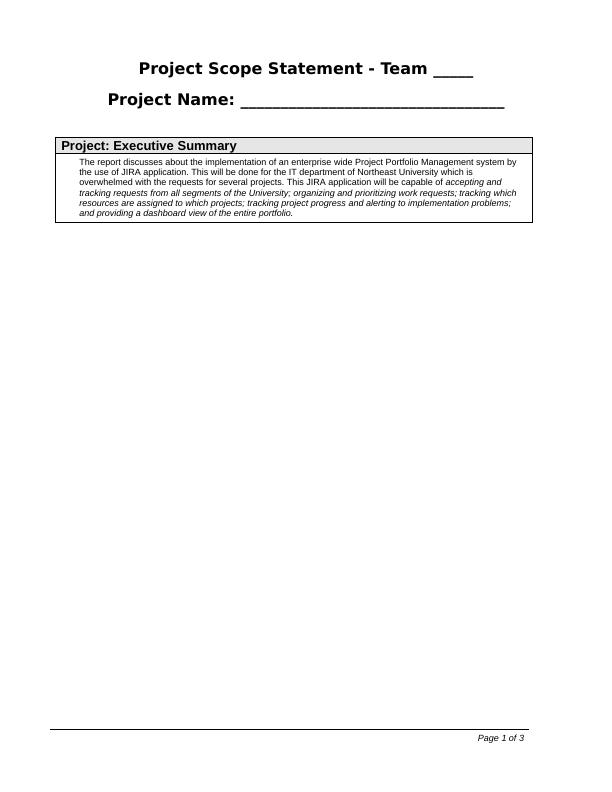 Project Management Assignment: Project Scope Statement_1