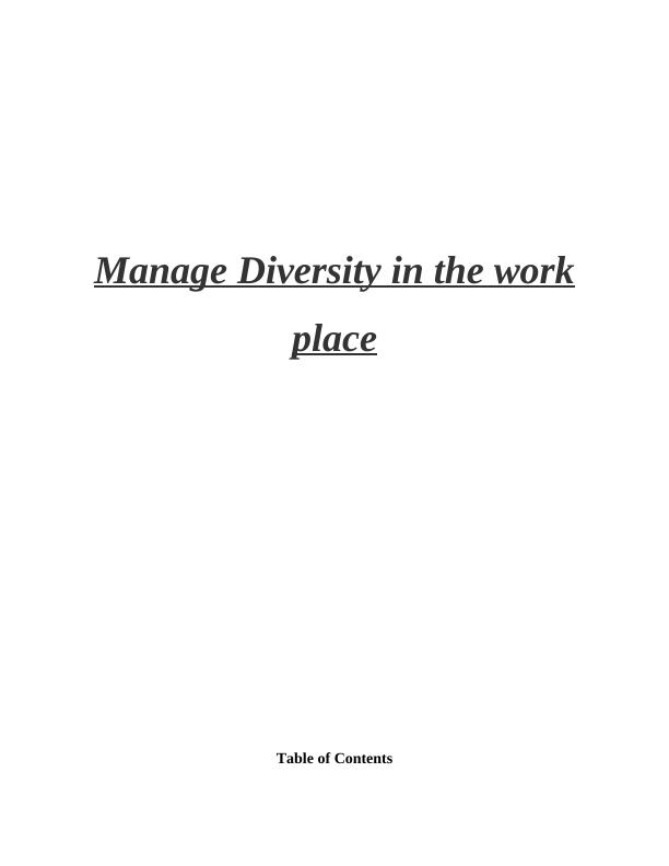Manage Diversity in the work place - Assignment_1