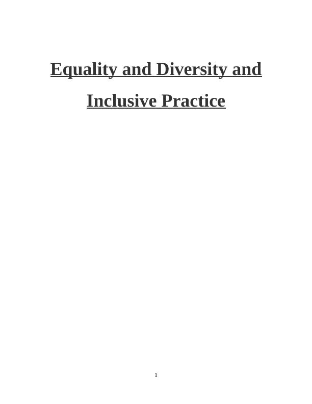 Promoting Equality and Diversity in an Organisational Entity_1