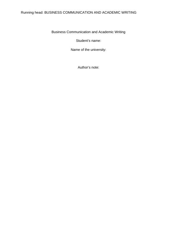 Business Communication Assignment: Academic Writing_1