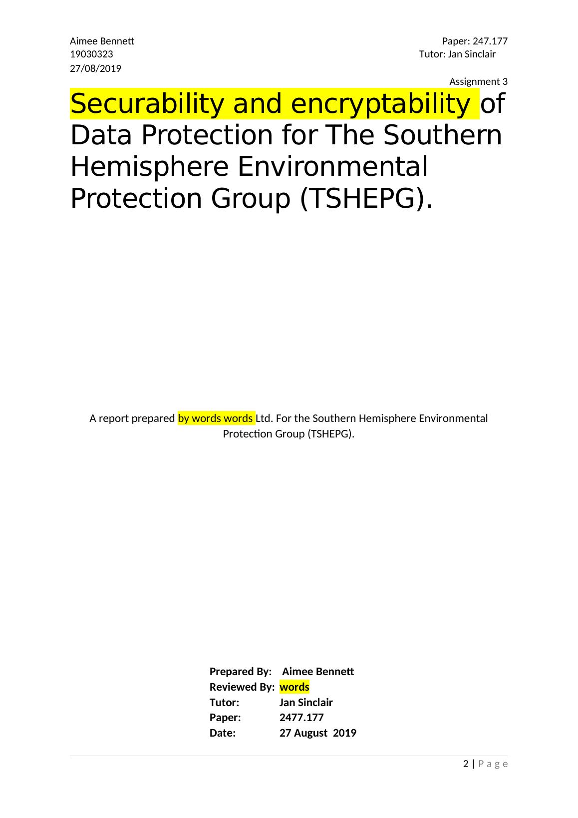 Cloud Encryption Research Report for The Southern Hemisphere Environmental Protection Group (TSHEPG)_2