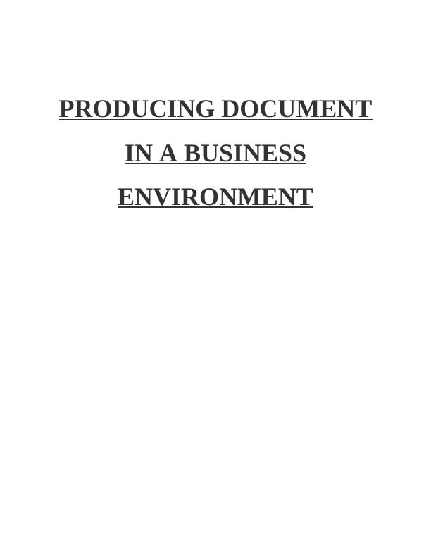 Documents in a Business Environment Table Of Contents_1