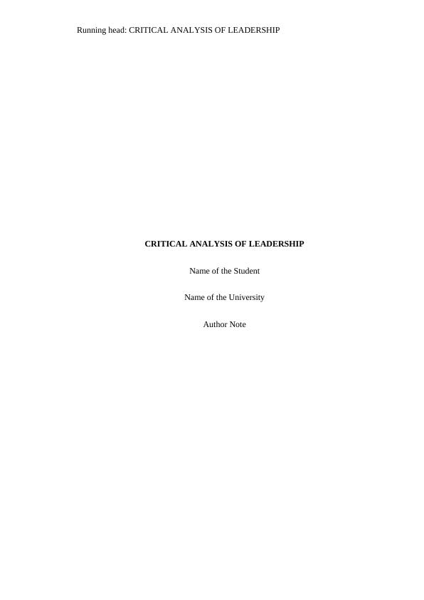Critical Analysis of Leadership in the Hospitality Industry_1