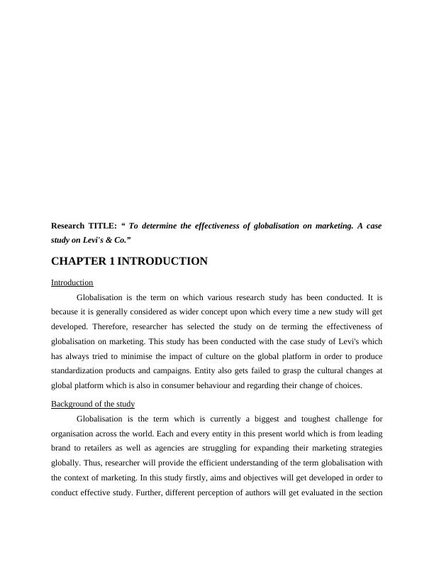 RESEARCH PROJECT TABLE OF CONTENTS CHAPTER 1 INTRODUCTION 3 Introduction 3 Background of the study 4 AIMS AND OBJECTIVES 4 TIME SCALE 5 CHAPTER 2 LITERATURE REVIEW 7 2.1 Introduction 7 2.2 Literature_3