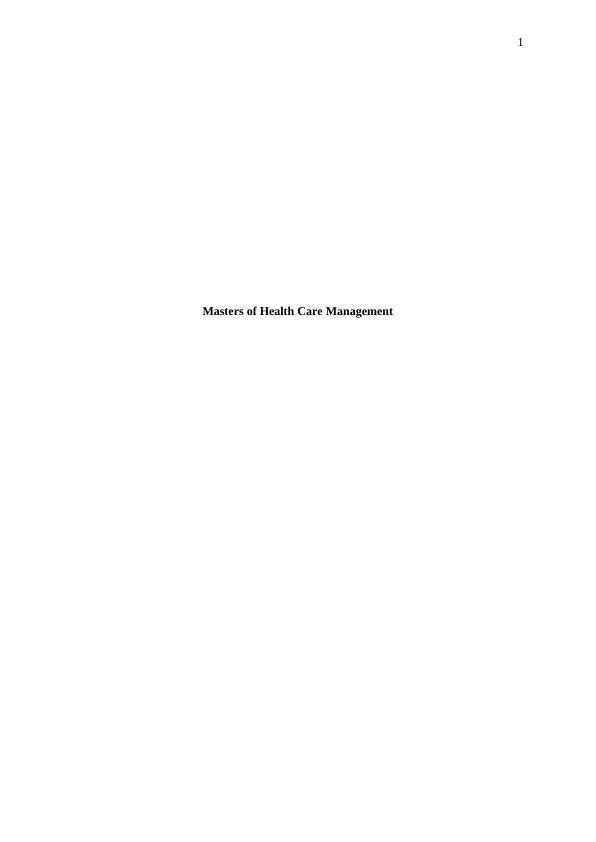Healthcare Management : Assignment_1
