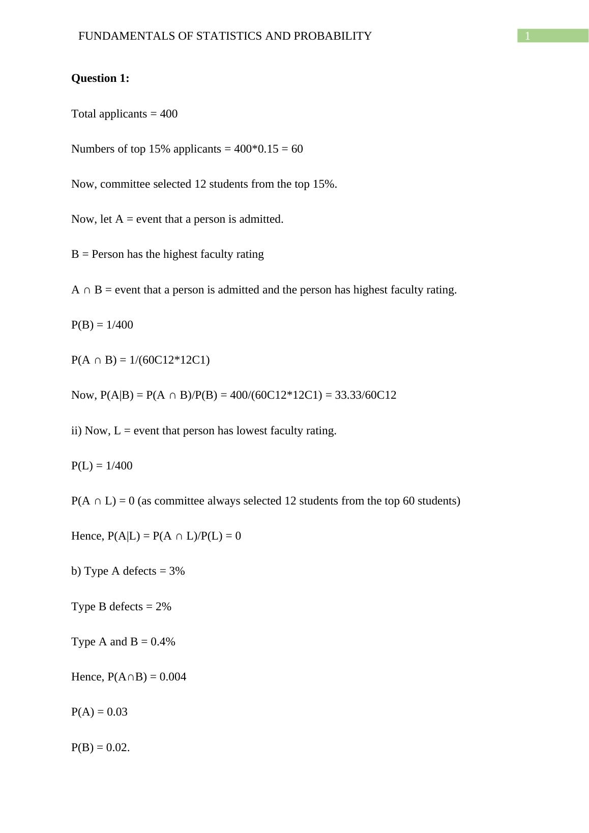 Fundamentals Of Statistics And Probability | Solutions