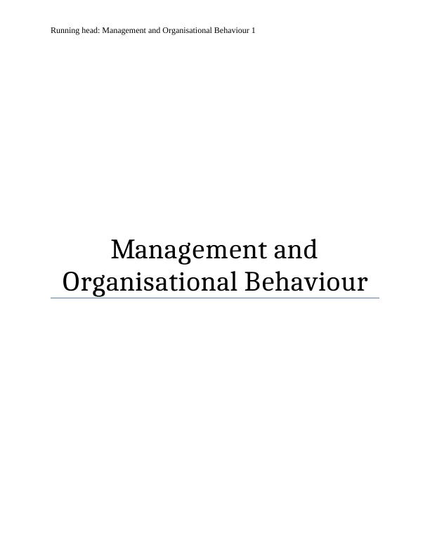 Management and Organisational Behavior Assignment_1