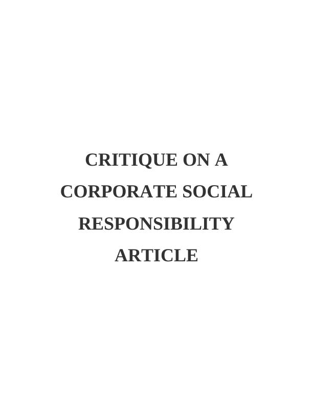Critique on a Corporate Social Responsibility Article_1
