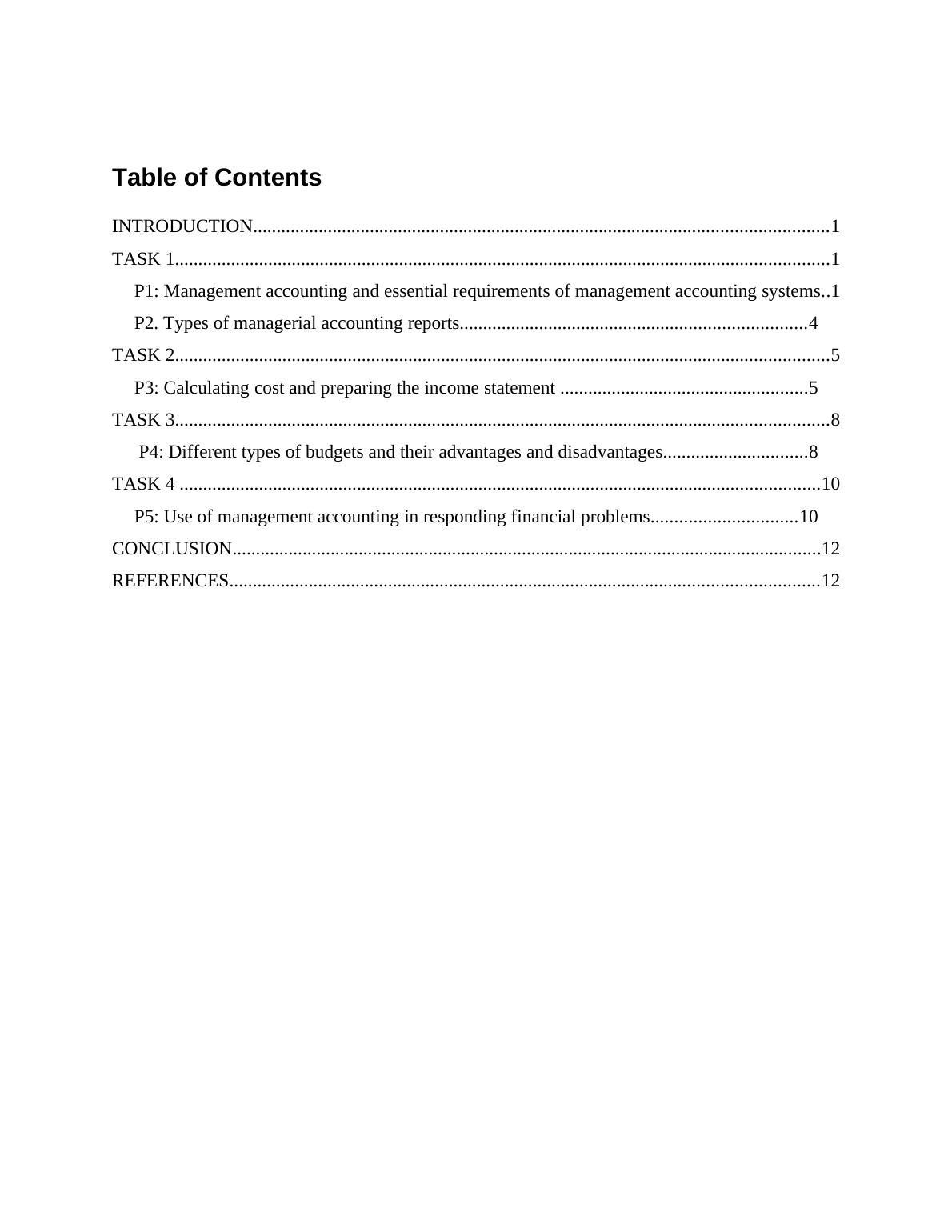 Management Accounting Assignment Tech U K Limited