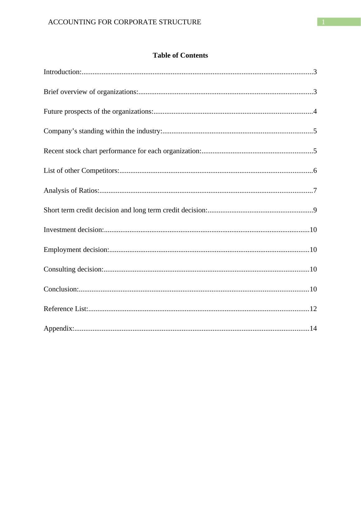 Accounting for Corporate Structure Name of the University Author(s)