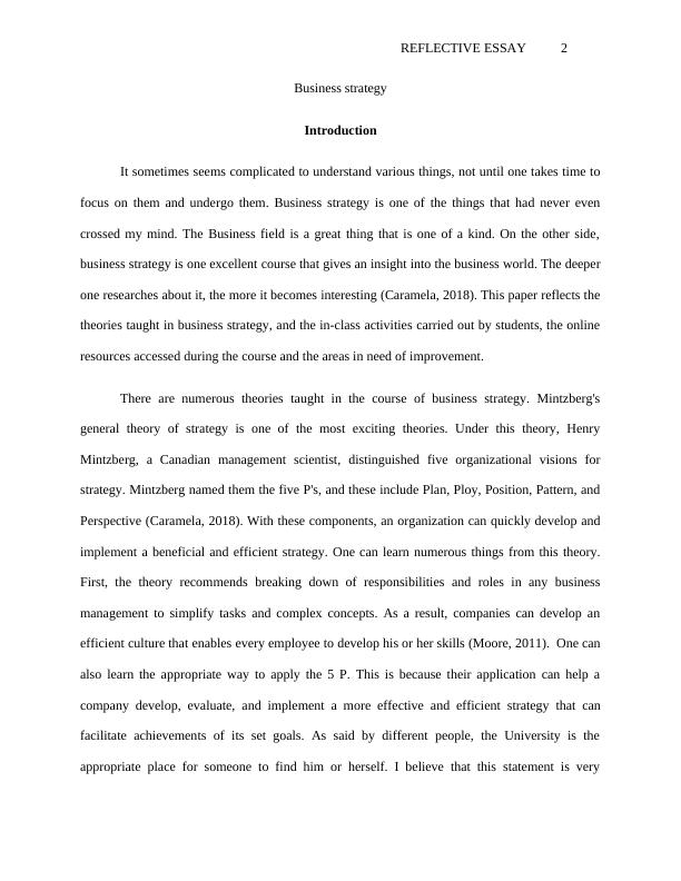 reflective essay on business strategy