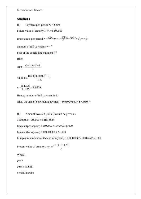 Accounting and Finance Assignment - Value Of Annuity_2