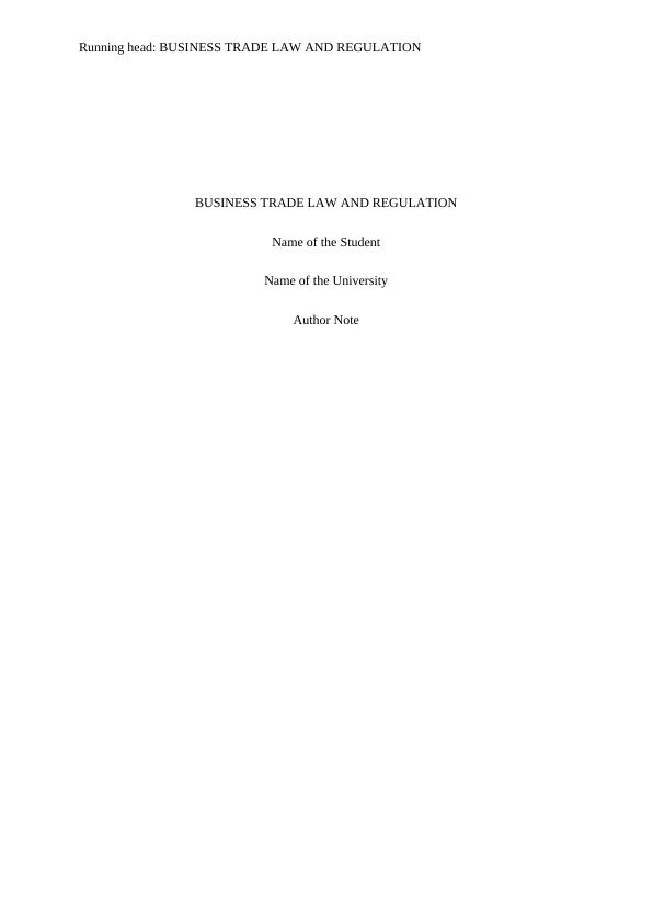 Business Trade Law and Regulation | Assignment -2_1