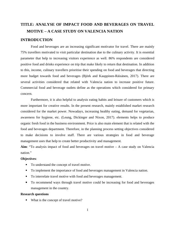 ANALYSE OF IMPACT FOOD AND BEVERAGES ON TRAVEL MOTIVE - A CASE STUDY ON VALENCIA NATION INTRODUCTION_3