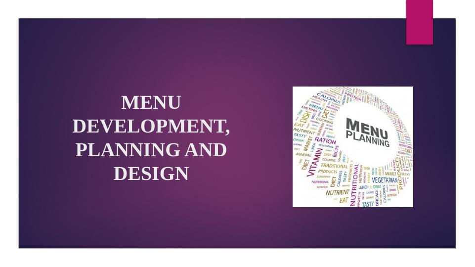 Menu Planning and Costing for Refectory Kitchen & Terrace Restaurant