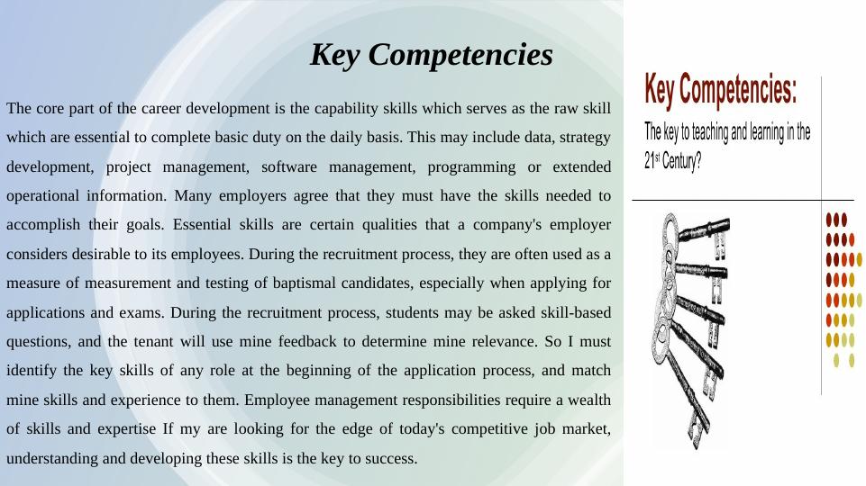 Personal Pitch Career Development, Key Competencies,