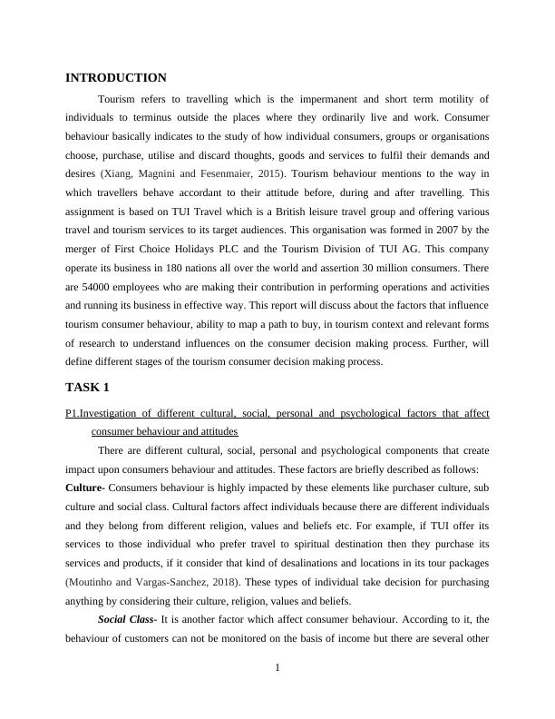 consumer behaviour in tourism essay