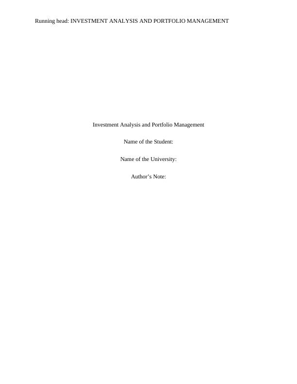 Assignment - Investment Analysis and Portfolio Management_1