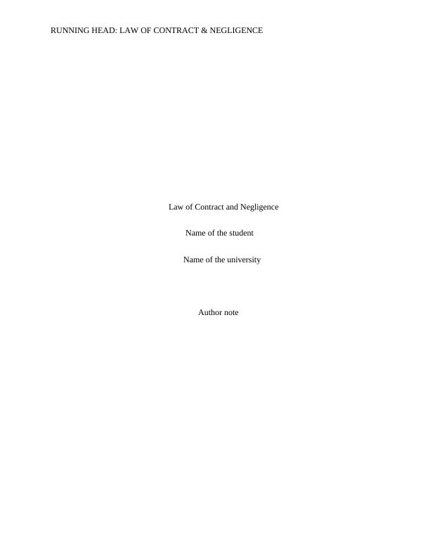 Law of Contract and Negligence | Assignment_1