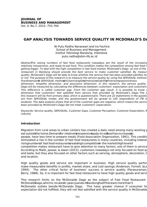 Gap Analysis Towards Service Quality in McDonald's Dago using SERVQUAL Model_1