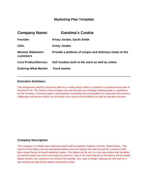 business plan for cookie company