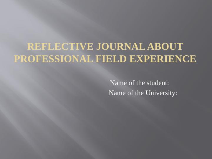 Reflective journal About Professional Field Assignment 2022_1