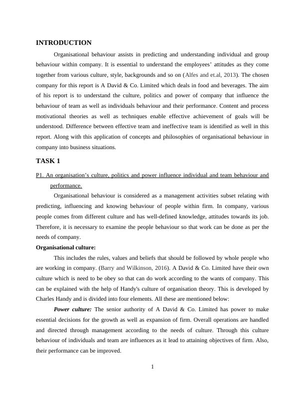 Organisational Behaviour of A David & Co. Limited : Assignment_3