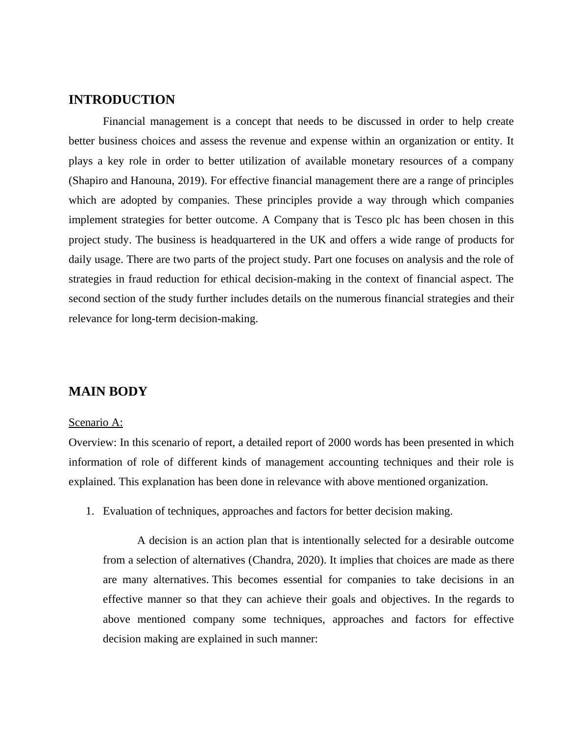 Role of Financial Management in Decision Making - Tesco plc