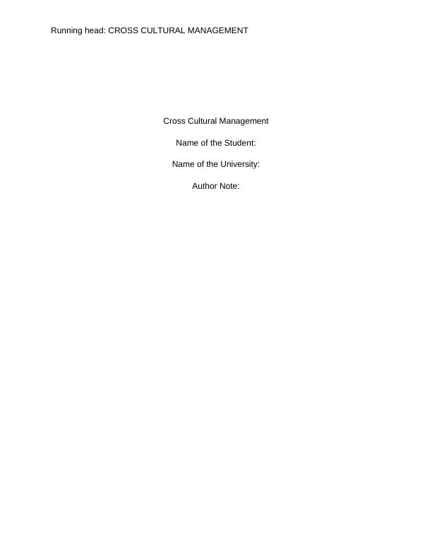 Cross Cultural Management  -  Sample  Assignment_1