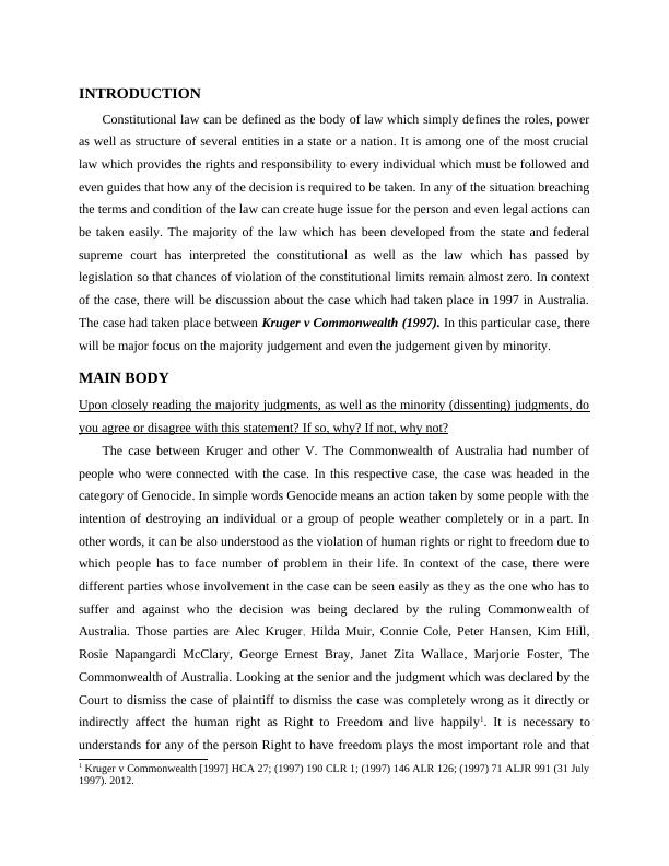 Constitutional Law: Kruger v Commonwealth Case Analysis