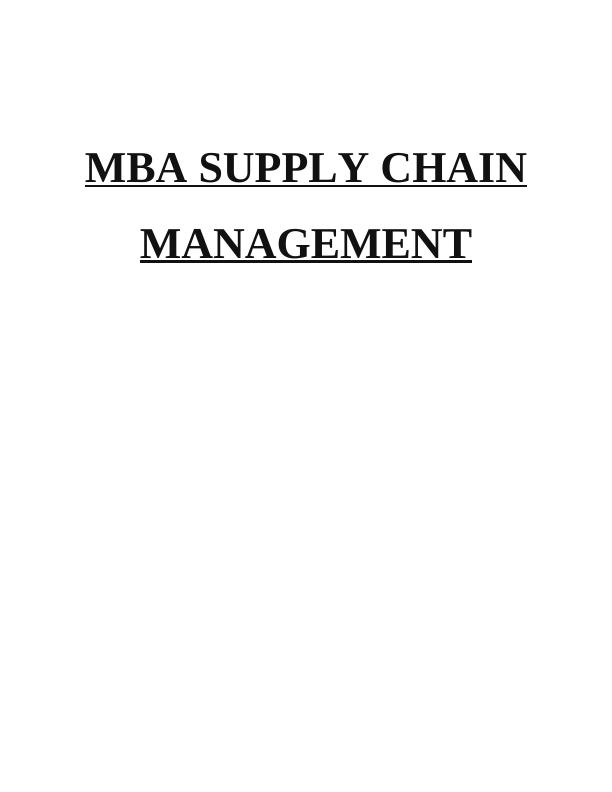 Supply Chain Management Assignment Sample