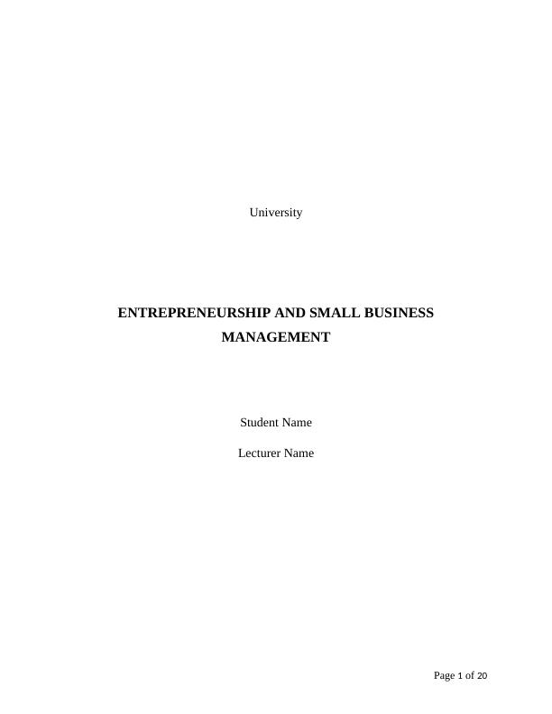 Assignment Entrepreneurship  &Small Business Management_1