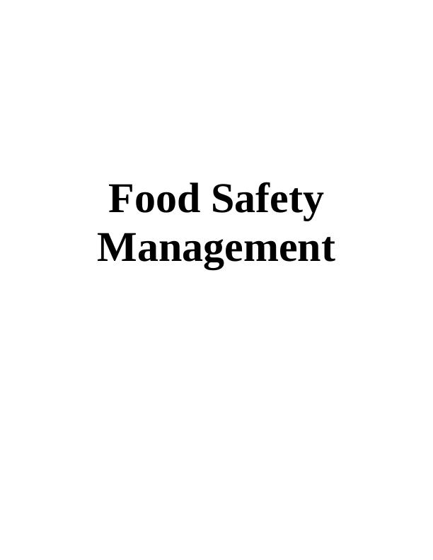 Food Safety Management - ZIZZI restaurant Assignment_1